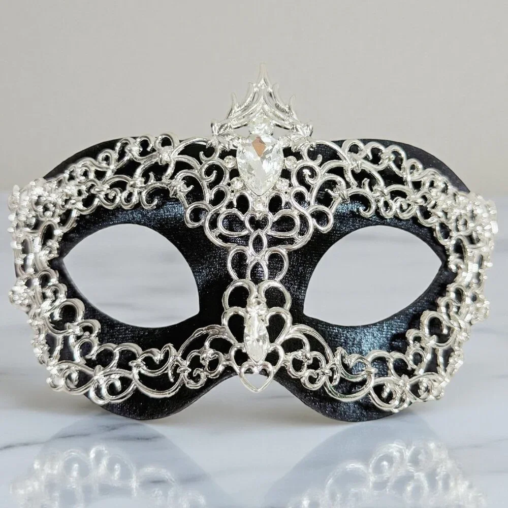 2 in 1 black mask, Masquerade party wedding, silver masquerade mask, Party mask